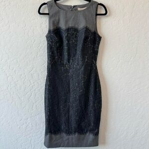 Banana Republic Gray & Black Lace Overlay Sheath Dress